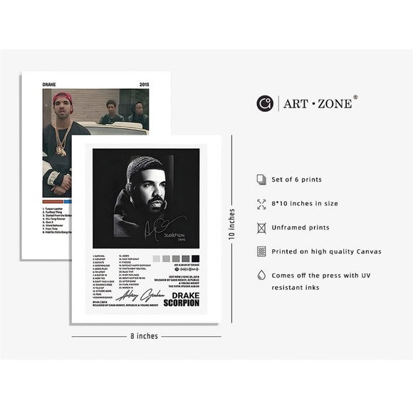 Drake Poster Canvas Prints Unframed Set of 6 Music Album Cover - Picture 2 of 5